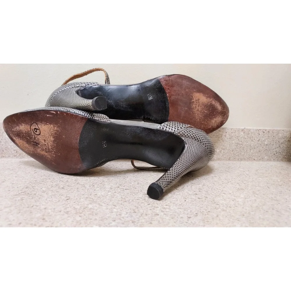 Mr. Seymour Spain Snakeskin Print‎ Leather Ankle Strap Heels Pumps Shoes 8.5